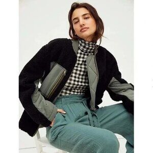 Free People Rivington Sherpa Jacket Olive Black NWT Size Medium